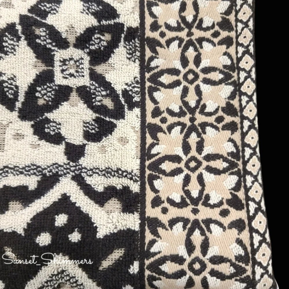 6pc Peri Home Tan & Black Mediterranean Tile Bath Hand Tip Towel Set New